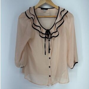 Love Culture Blouse Womens S Peach Ruffle Collar Sheer Chiffon Button Up Top
